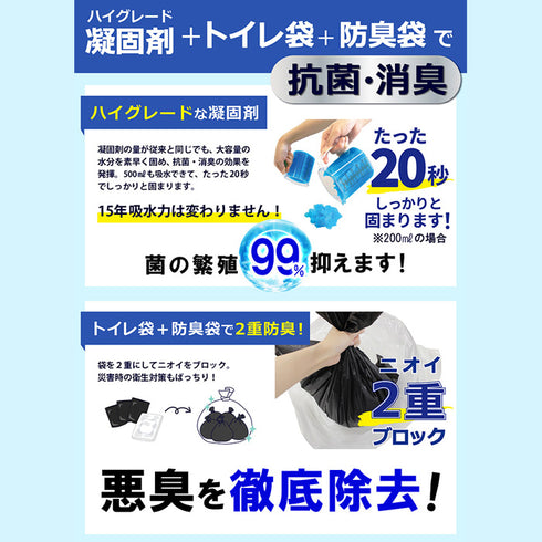 簡易トイレ 50〜100回セット 日本製 防災士監修 抗菌消臭 菌99%抑制 20秒凝固 15年保存 災害・断水対策 可燃ゴミ